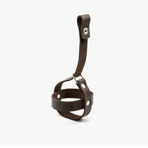 Support de balle de tennis pour animal de compagnie en cuir PU marron, sac de rangement durable.