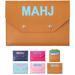 PU leather mahjong rule card storage pouch with snap closure and multi-color options detail