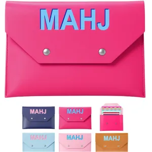 Portable PU Leather Mahjong Card Holder Rules Card Storage Bag With Magnetic Button Envelope Game Accessory Organizer