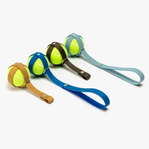Porte-balle de tennis pour animal avec sangle en cuir PU, jouet pour chien 4 couleurs.