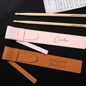 Personalized leather drumstick bag and wooden drumsticks set for professional percussion players