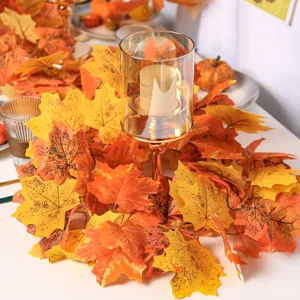 Macro detail of artificial maple leaf vine with realistic autumn colors and textures