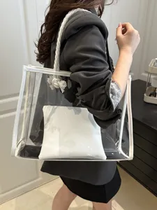 Große transparente PVC-Tragetasche mit weißer Innentasche und schicken Seilgriffen