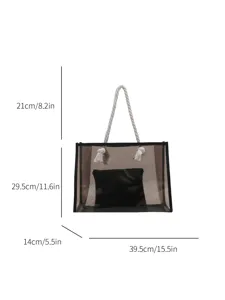 Große transparente PVC Jelly-Tragetasche mit Seilgriffen, Maße 39,5 x 29,5 cm