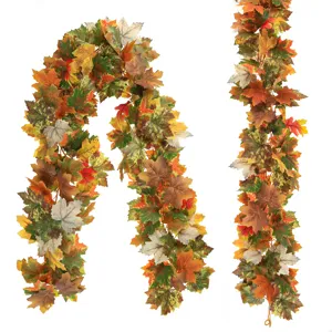 Artificial autumn maple leaf garland hanging vine for Halloween and Christmas decor