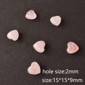 Perles de cœur en quartz rose naturel 15mm avec trou de 2mm pour bijoux DIY