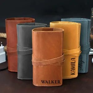 PU leather digital accessories roll bag, vintage travel pouch for charger, mouse and cables.