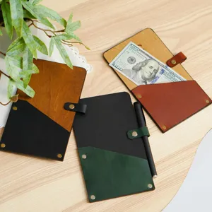 Wooden and PU leather bill folder menu clip vintage cash holder for restaurant use