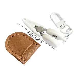 Mini embroidery thread scissors with brown leather case portable craft tool small size
