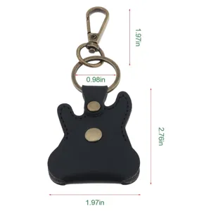 Soporte para púa de guitarra llavero de cuero PU negro estuche con anilla metálica
