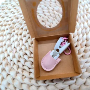 Mini folding scissors with pink leather pouch portable cute craft embroidery thread cutter tools