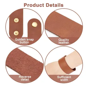 Detailed view of brown PU leather bracelet showing quality texture and metal snap button.