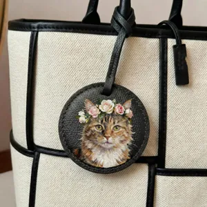 Custom hand painted pet cat PU leather bag charm tote bag set stylish accessory gift
