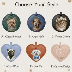 Custom hand-drawn pet PU leather bag charm, personalized cat dog memorial gift, stylish key chain.