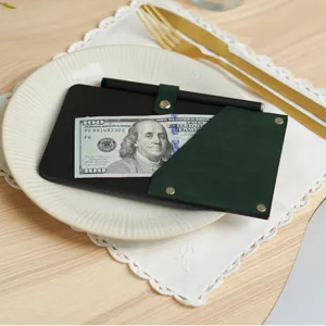 Wooden PU leather bill holder retro restaurant check presenter receipt folder cash wallet organizer