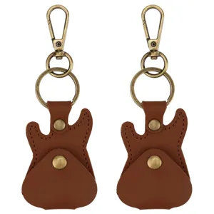 Llavero soporte de púa de guitarra de cuero PU con herrajes de bronce, regalo musical.
