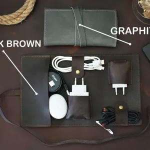 PU leather electronics organizer roll travel cable storage bag for charger mouse earphones