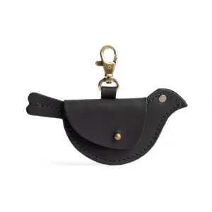 Black leather bird coin purse keychain cute animal pendant mini bag accessory for keys