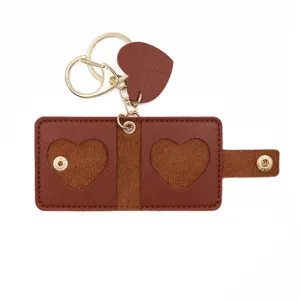 Mini leather photo album keychain cute couple photo storage bag with heart shaped charm