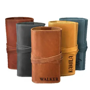 PU leather tech accessory roll bag retro cable charger organizer portable travel storage pouch