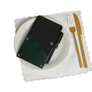 Vintage PU leather restaurant bill folder guest check menu holder with pen and pocket dark green