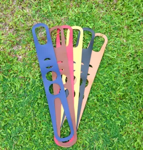 Outdoor PU leather wine bottle carrier detail view showing multi-color portable straps.