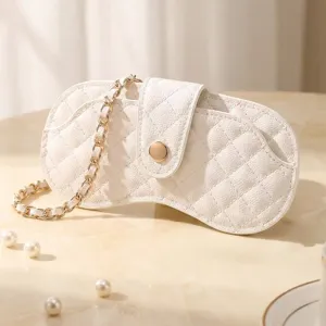 White quilted leather glasses case with gold chain portable luxury sunglasses storage bag