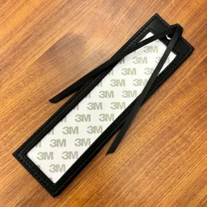 PU leather cross-stitch bookmark with self-adhesive backing and hanging strap for DIY.