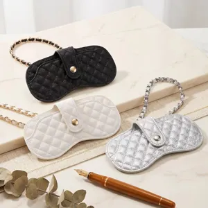 Quilted leather glasses case with chain strap portable sunglasses storage pouch set