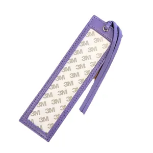 PU leather cross stitch bookmark protective holder with transparent window and adhesive.
