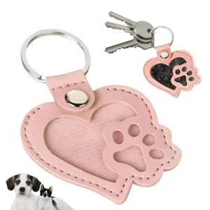 Porte-clés mémorial pour poils d'animaux cœur rose en cuir PU sac souvenir motif patte mignonne.