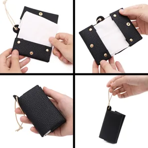 Minibolso de papel de cuero PU portatil con cuerda para colgar y botones de presion.