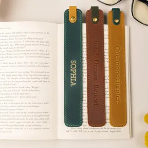 PU leather bookmark multi-color stitched book page marker reading accessory custom laser logo