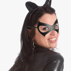 Black PU leather cat mask costume eyemask for Halloween masquerade party accessories