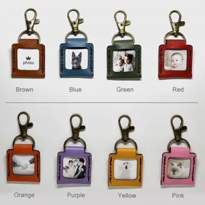 Mini leather photo album keychain with pocket picture key ring in multiple vibrant colors