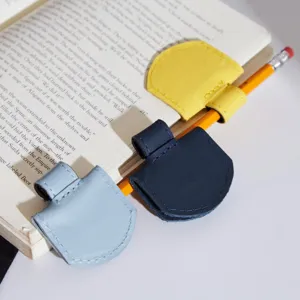 PU leather magnetic bookmark pen holder, dual-use pencil clip and book page marker for students.