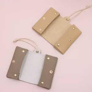Mini bolso pañuelos portatil de cuero PU soporte papel de bolsillo con cordon y botones presion