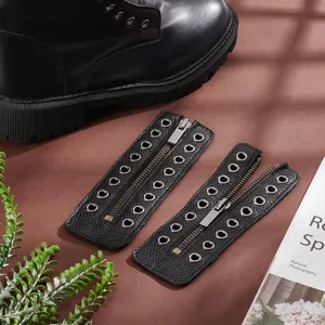 PU Leather Zipper Insert 8-Hole Boot Shoe Lace Replacement Accessory Black Minimalist Style