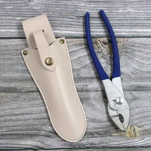 Vista detallada de la funda de cuero PU para herramientas y alicates de metal para jardin.