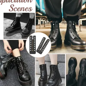 PU leather zipper insert for 8 hole boots, laceless shoelace replacement boot accessories.