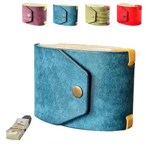 Creative leather wallet wrap with magnetic snap button and cash storage band for daily use.