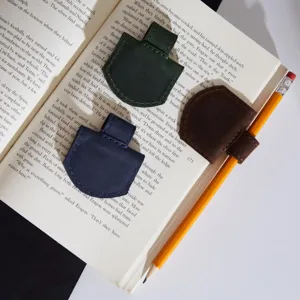 PU leather magnetic bookmark pen clip, multi-functional dual-use holder for students and office.