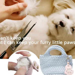 Pet memorial fur photo storage keychain PU leather dog cat amulet keepsake bag charm style