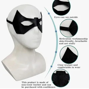 Black superhero masquerade eye mask PU leather Halloween party costume accessory for adults