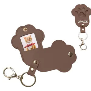 Pet Memorial Keychain PU Leather Paw Print Keepsake Photo Holder Dog Cat Hair Storage Pendant Memorial Loss Gift
