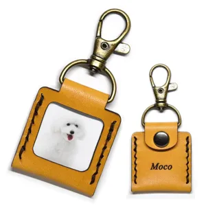 Mini leather photo album keychain with antique bronze clasp, custom cute pet photo holder.