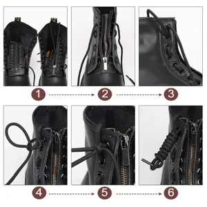PU leather zipper insert for 8 eyelet boots black boot lace converter accessory detail view