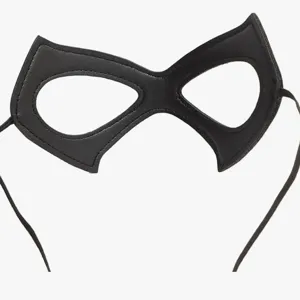 Black PU leather superhero eye mask for Halloween party masquerade costume accessory.