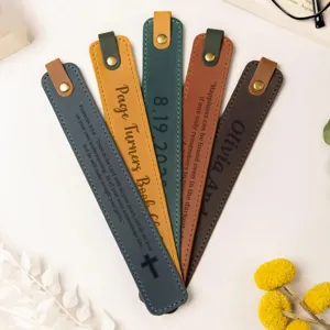 PU leather bookmark set with custom text, vintage stitched page marker for reading books.