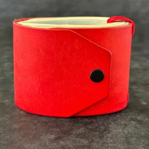 Red leather cash wrap wallet with magnetic snap button, stylish roll storage bag for daily cash cards.